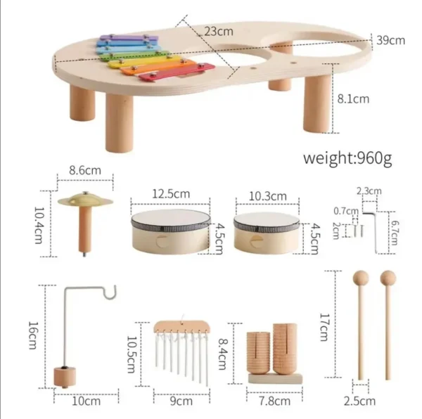 A table with different instruments and measurements.