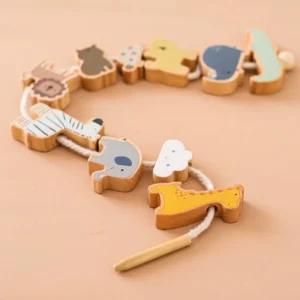 A wooden toy with animals on it